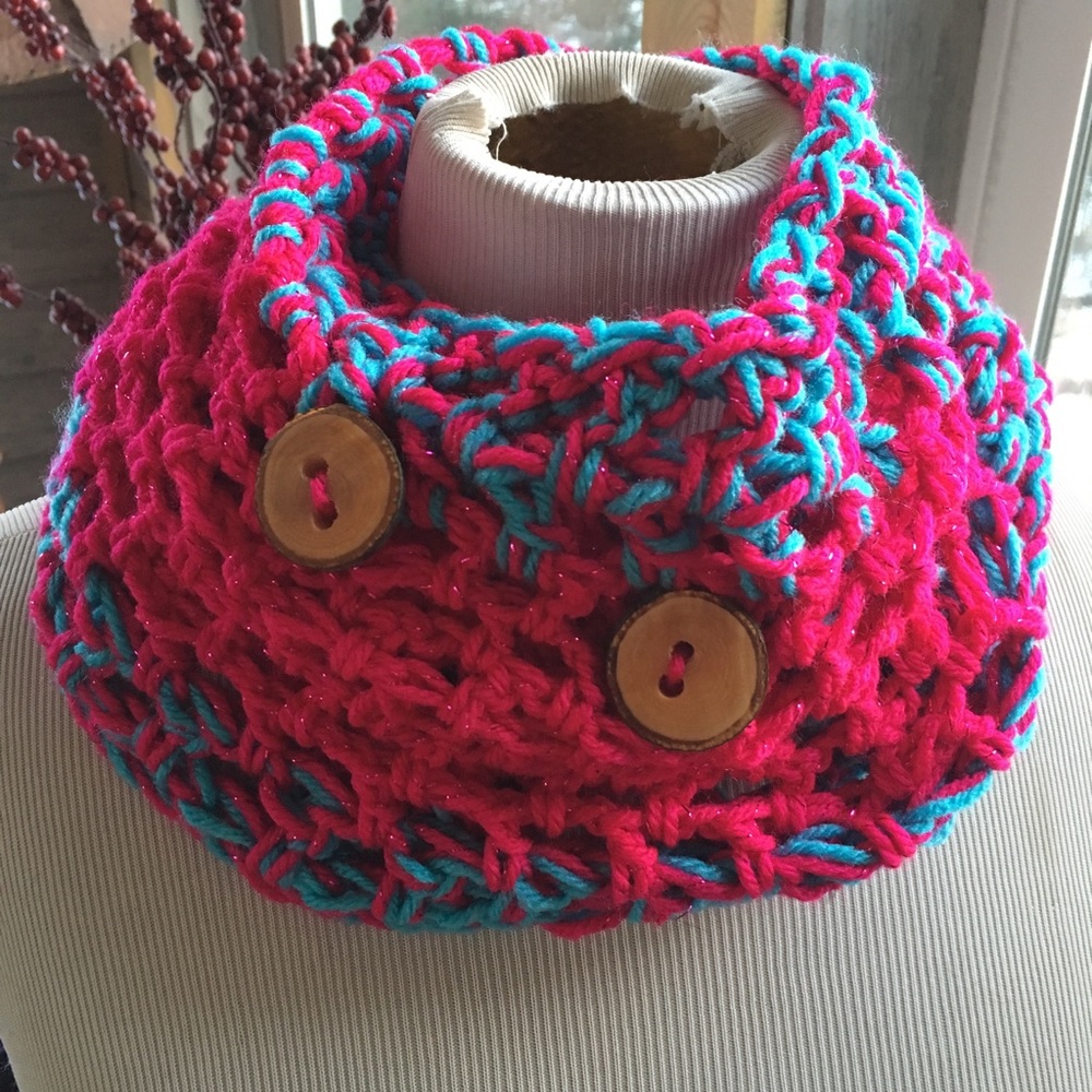 fuchsia and turquoise infinity handmade scarf